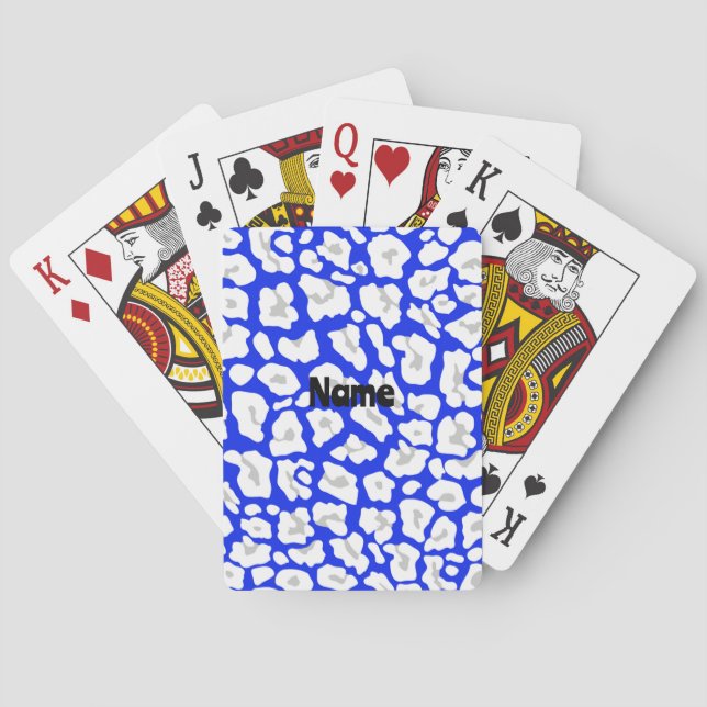 Blue & White Cheetah Print Playing Cards (Back)