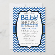 Blue White Chevron Baby Shower Invitation