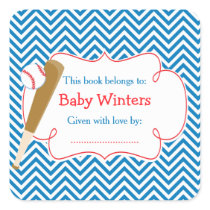 Blue/White Chevron Baseball Baby Shower Bookplate