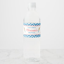 Blue & White Chevron Baseball Baby Water Bottle Label