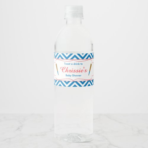 Blue  White Chevron Baseball Baby Water Bottle Label