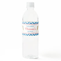 Blue & White Chevron Baseball Baby Water Bottle Label