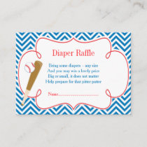 Blue & White Chevron Baseball Diaper Raffle Enclosure Card