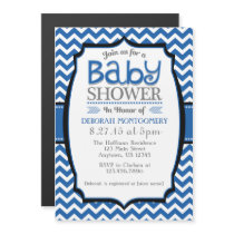 Blue White Chevron Magnetic Baby Shower Invite