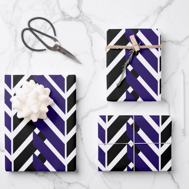 Blue White Chevron Modern Zigzag Pattern Wrapping Paper Sheets (Front)