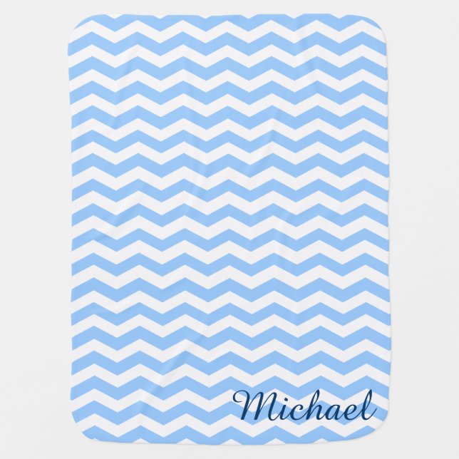 Blue & White Chevron Monogram Baby Blanket (Front)