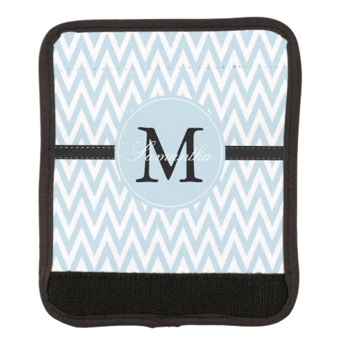 Blue White Chevron Monogram Luggage Handle Wrap