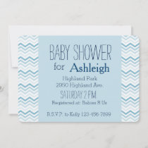 Blue White Chevron Ombre  baby shower Invitation