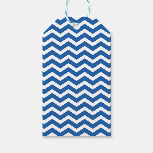 Blue White Chevron Pattern Gift Tags (Front)