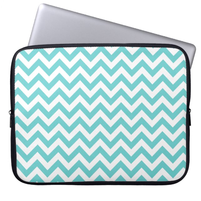 Blue White Chevron Pattern Laptop Sleeve (Front)