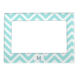 Blue white chevron pattern monogram Magnetic Frame