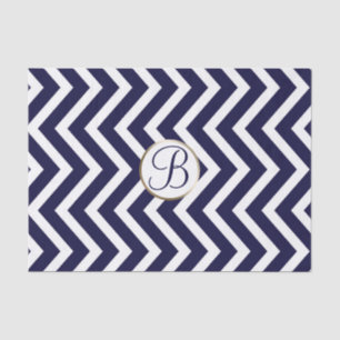 Blue White Chevron Print Monogram Letter Initial Tissue Paper