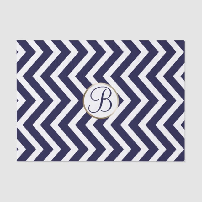 Blue White Chevron Print Monogram Letter Initial Tissue Paper (Front)