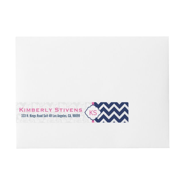 Blue & White Chevron Zigzag Pattern 2 Wrap Around Address Label (Front)