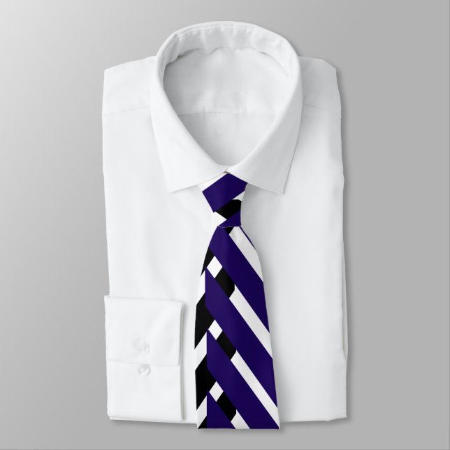 Blue White Chevron Zigzag Pattern Neck Tie (Tied)