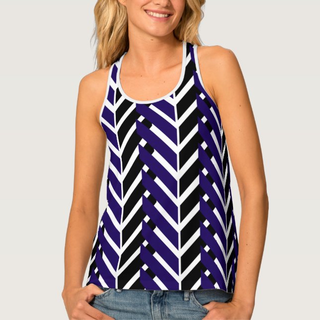 Blue White Chevron Zigzag  Tank Top (Front)