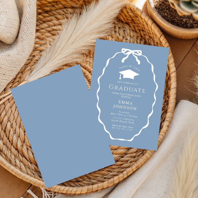 Blue White Chic bow  Graduation Party Invitation (Creator Uploaded)