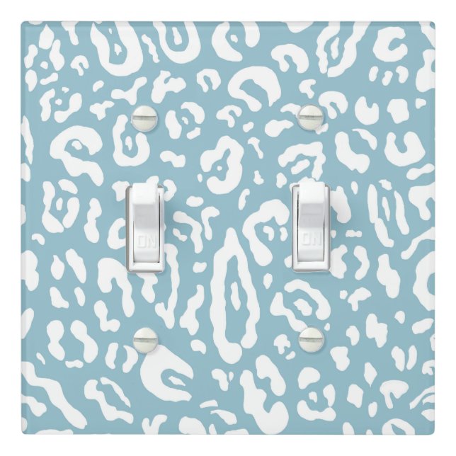 Blue & White Chic Cheetah Leopard Animal Print   Light Switch Cover (In Situ)