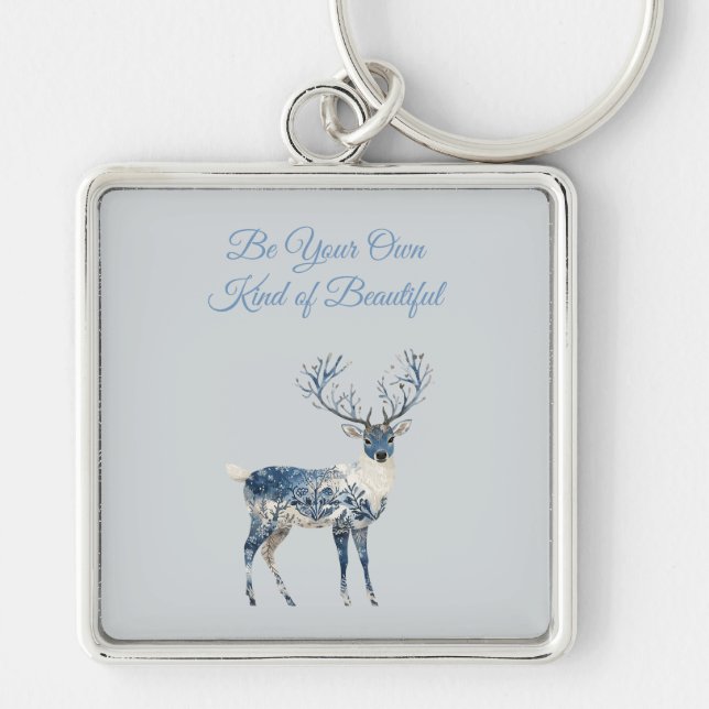 Blue White Chic Deer Keychain (Front)