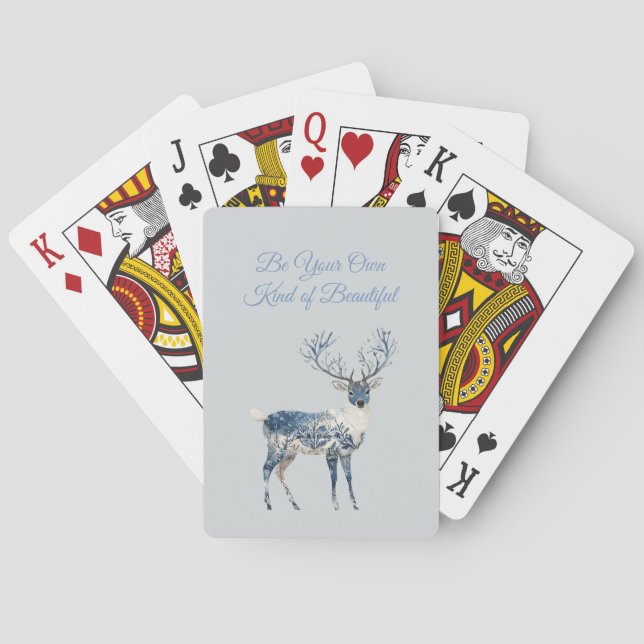 Blue White Chic Deer Poker Cards (Back)
