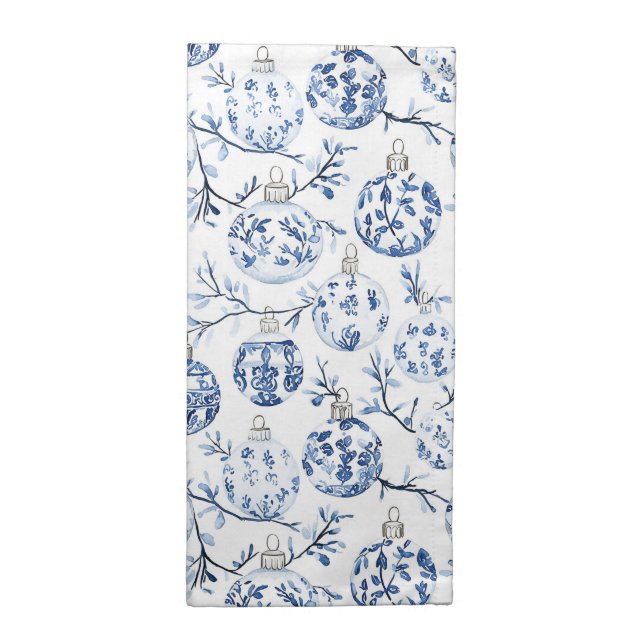 Blue White Chic Floral Christmas Ornaments   Cloth Napkin (Half Fold)