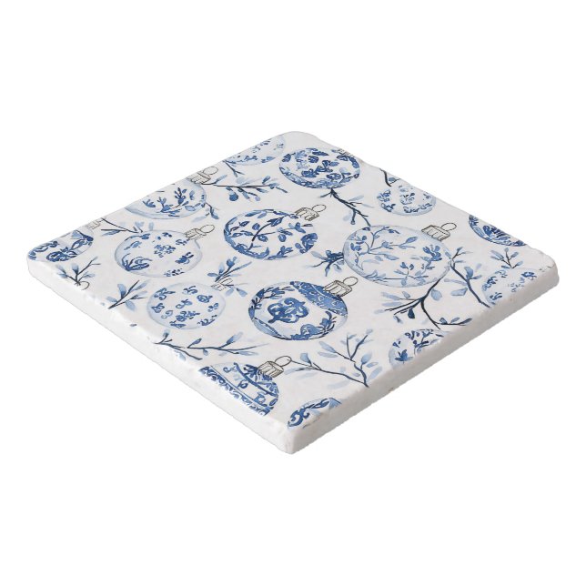 Blue White Chic Floral Christmas Ornaments   Trivet (Corner)