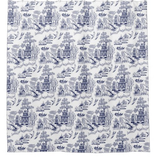 Blue  White China Blue Willow Design 3 Shower Curtain