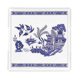 Blue & White China Blue Willow Design Acrylic Tray
