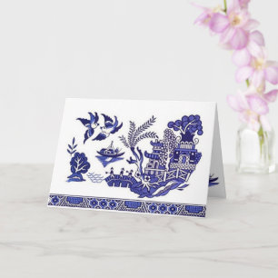 Blue & White China Blue Willow Design Card