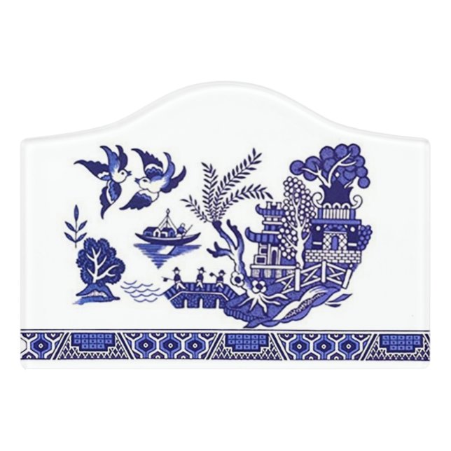 Blue & White China Blue Willow Design Door Sign (Small Crest Front)