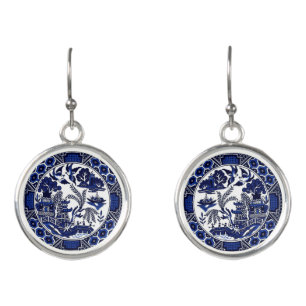 Blue & White China Blue Willow Design Earrings