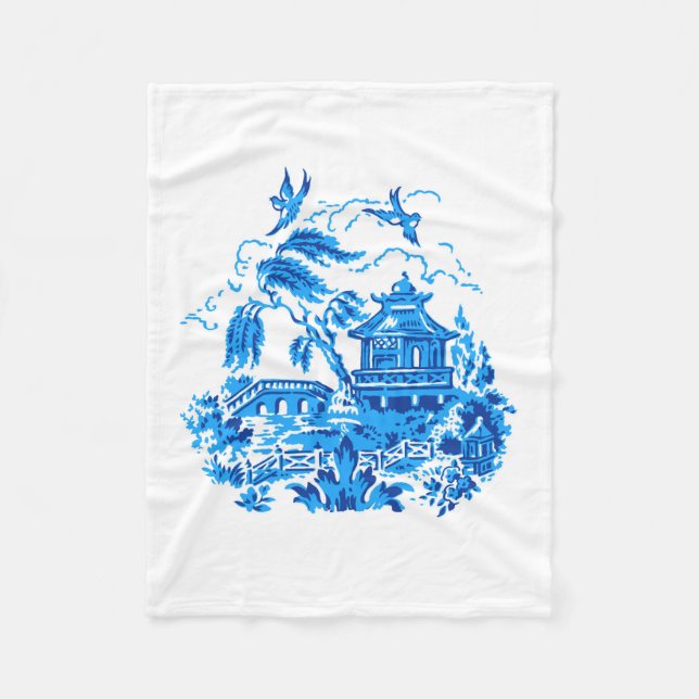 Blue & White China Blue Willow Design Fleece Blanket (Front)
