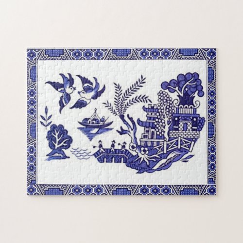 Blue  White China Blue Willow Design Jigsaw Puzzle