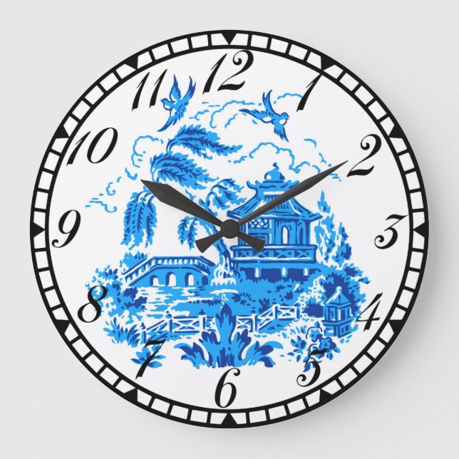 Blue & White China Blue Willow Design Large Clock (Front)