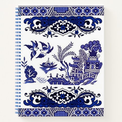 Blue  White China Blue Willow Design Notebook