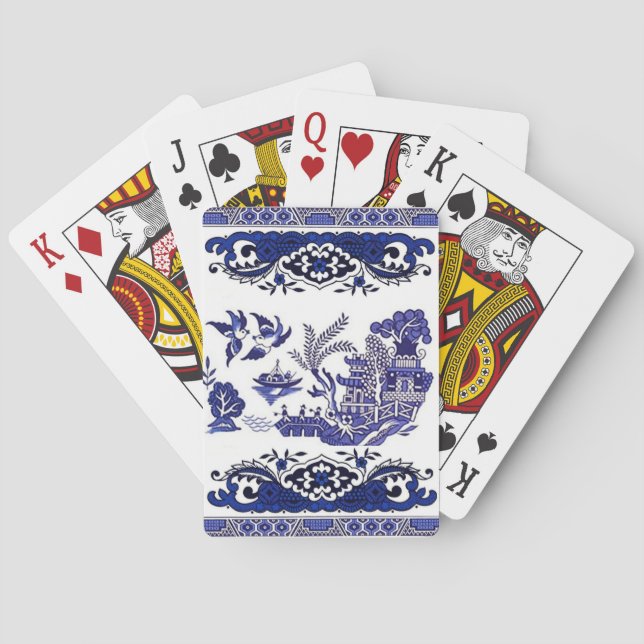 Blue & White China Blue Willow Design Poker Cards (Back)