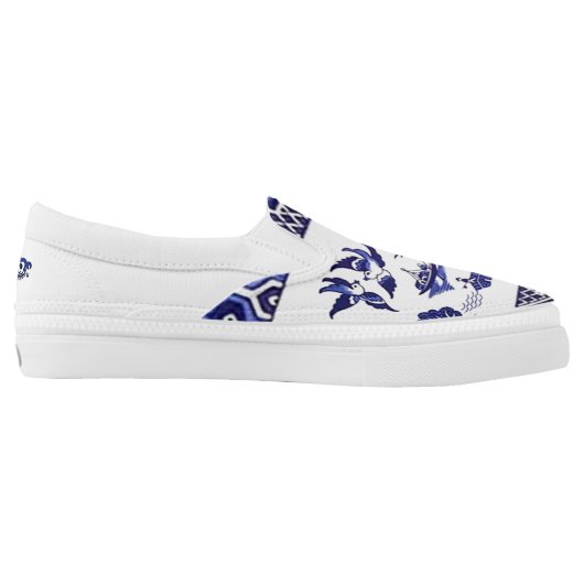 Blue & White China Blue Willow Design Slip-On Sneakers (Left Shoe Inside)