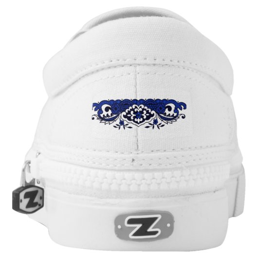 Blue & White China Blue Willow Design Slip-On Sneakers (Left Shoe Back)