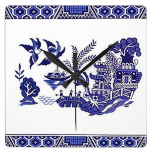 Blue Willow Wall Clocks Zazzle Blue White China Willow Design Square Wall Clock