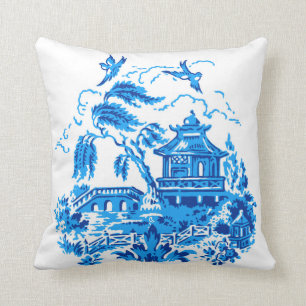 Blue & White China Blue Willow Design Throw Pillow