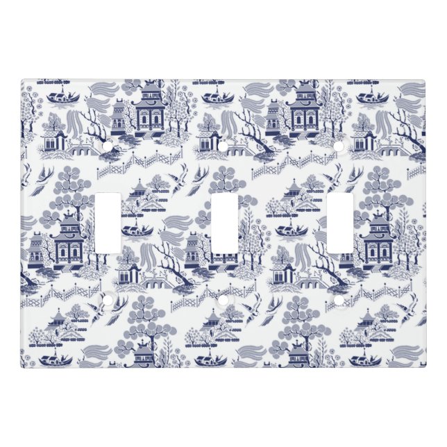 Blue & White China Blue Willow Design v1 Light Switch Cover (Front)