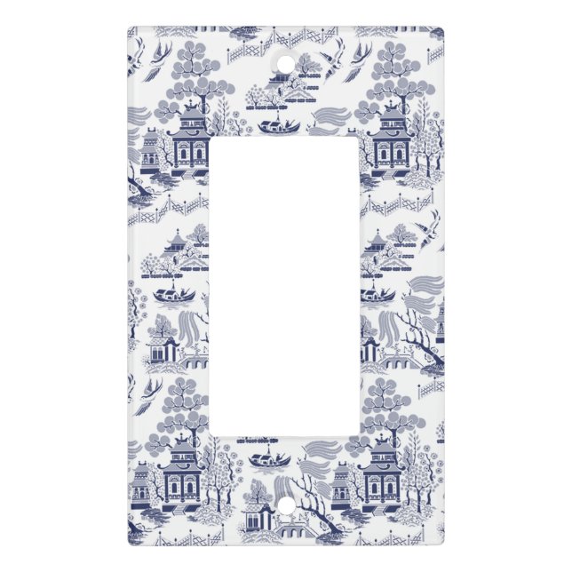Blue & White China Blue Willow Design v1 Light Switch Cover (Front)