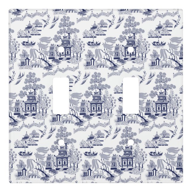 Blue & White China Blue Willow Design v1 Light Switch Cover (Front)