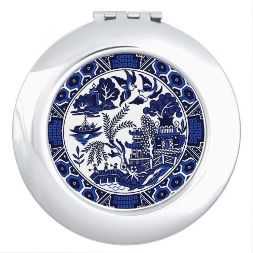 Blue  White China Blue Willow Design v2 Compact Mirror