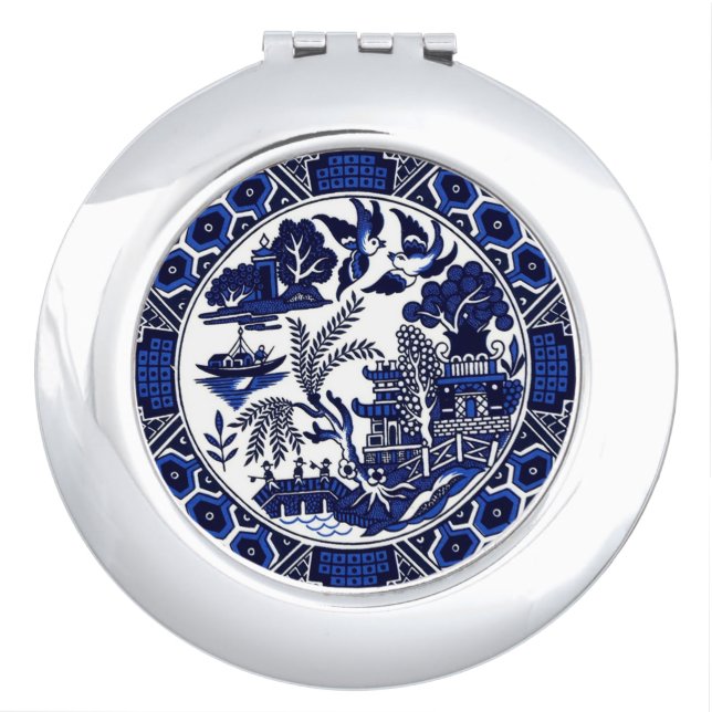 Blue & White China Blue Willow Design v2 Compact Mirror (Front)