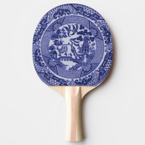 Blue  White China Blue Willow Design v2 Ping Pong Paddle