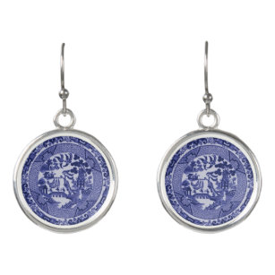 Blue & White China Blue Willow Plate Earrings