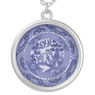 Blue & White China Blue Willow Plate Necklace