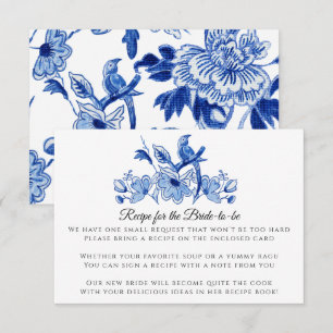 Blue White Chinese Bird Floral Recipe Enclosure Invitation