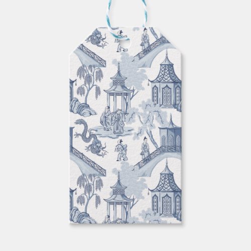 Blue  White Chinese Pattern Wrapping Paper Medium Gift Tags